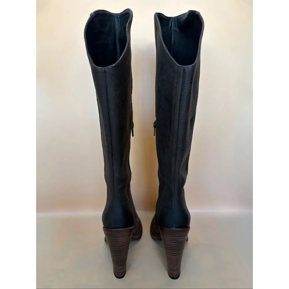 Vera Wang Kai Knee High Boots 9 Brown Italian Leather Block Heel Made Italy